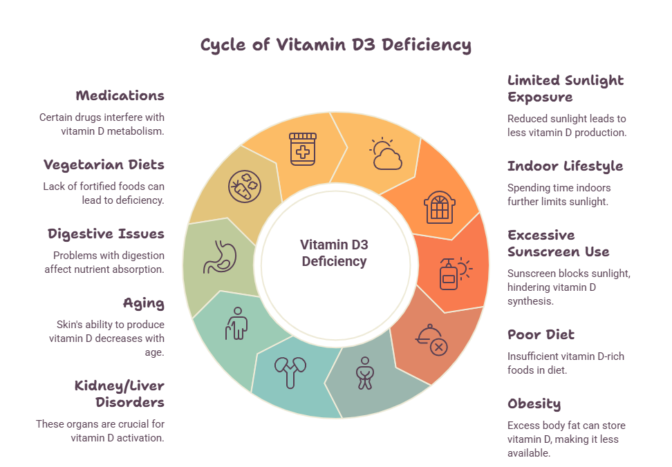Cause of Vitamin D3 Deficiency